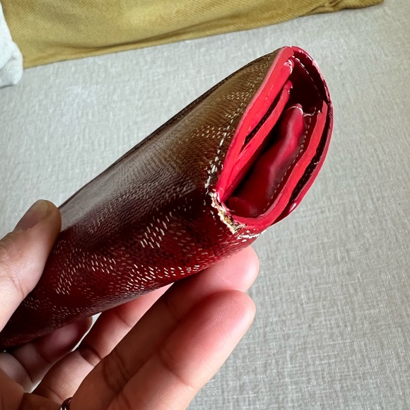 Authentic Goyard Red Long Wallet Leather Goyardine - Picture 12 of 15